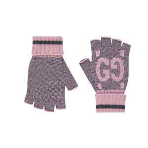 Gucci - GG Cashmere Fingerless Gloves Pink Grey - L